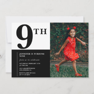 Elegante 9e verjaardagsuitnodiging Meisje Chic Fot Kaart