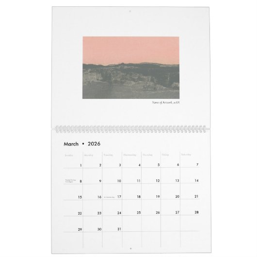 Elegante aangepaste artiest kalender Sjabloon (Mar 2026)