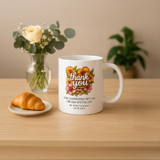 Elegante aangepaste bloem dank u bruiloft koffiemok