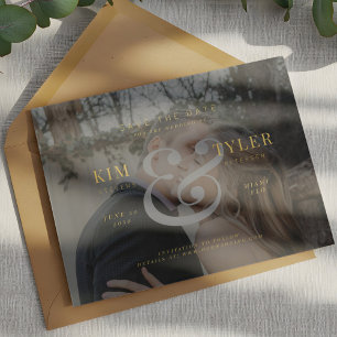 Elegante aangepaste foto nep-velijn moderne trouwd save the date