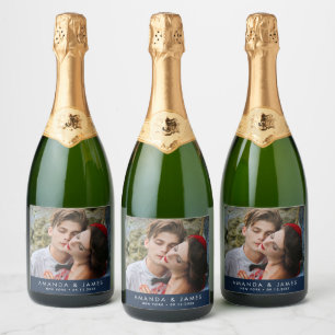 Elegante aangepaste mousserende wijn trouwfoto sparkling wijnetiket
