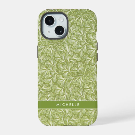 Elegante aangepaste naam Green Botanical iPhone 15 Hoesje (Achterkant)