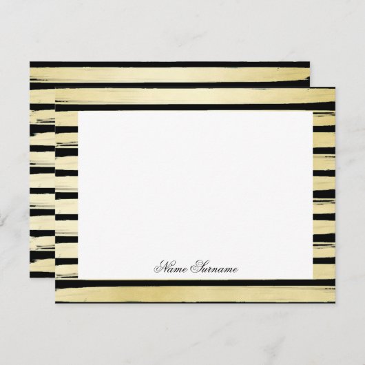 Elegante aangepaste naam zwart gouden folie gestre notitiekaartje (Voorkant / Achterkant)