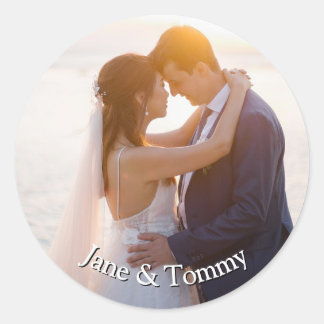 Elegante aangepaste ronde bruiloft uitnodiging sticker