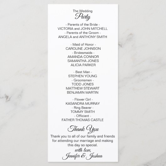 Elegante aangepaste witte zwarte trouwprogramma's programma (Achterkant)