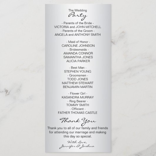 Elegante aangepaste zilveren zwarte bruiloft progr programma (Achterkant)