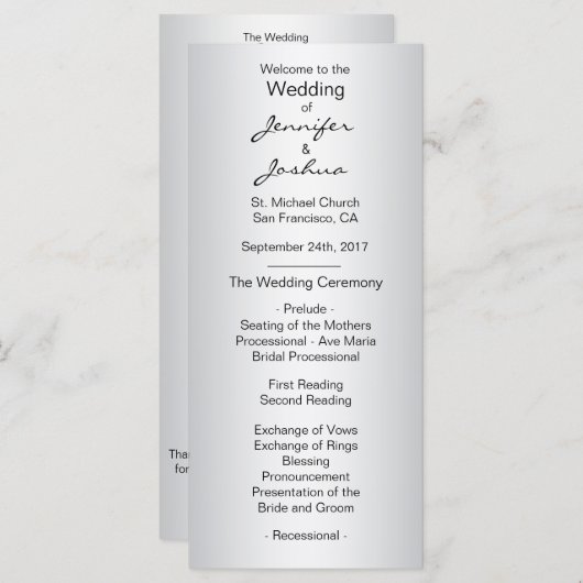 Elegante aangepaste zilveren zwarte bruiloft progr programma (Voorkant / Achterkant)