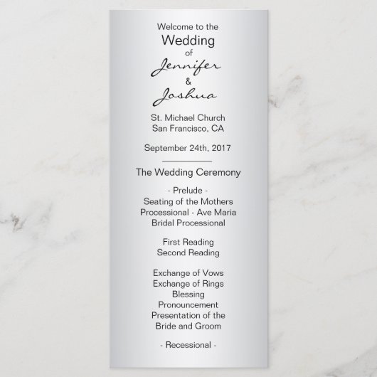 Elegante aangepaste zilveren zwarte bruiloft progr programma (Voorkant)