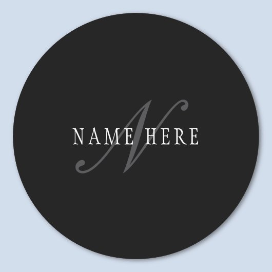 Elegante aanpasbare monogram | Zwart Grijs Wit Ronde Sticker