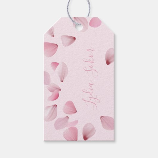 Elegante aanpasbare roze bloemblad cadeau cadeaulabel (Voorkant)