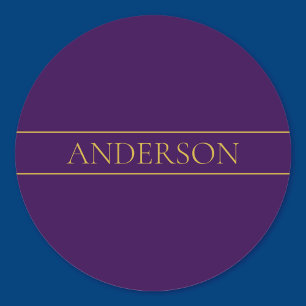 Elegante Aanpasbare Tekst Goud & Diep Paars Ronde Sticker