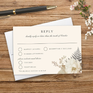 Elegante aardachtige bloemencrème bruiloft RSVP Kaartje