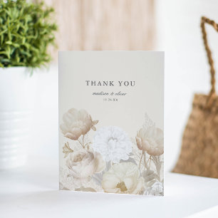 Elegante aardachtige bloemencrème neutrale chique bedankkaart