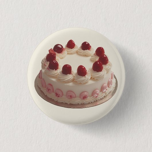 Elegante aardbeiencake ronde button 3,2 cm (Voorkant)
