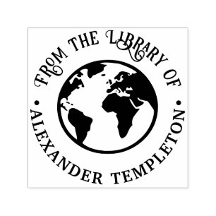 Elegante aarde wereldbol kaart bibliotheek boek  zelfinktende stempel