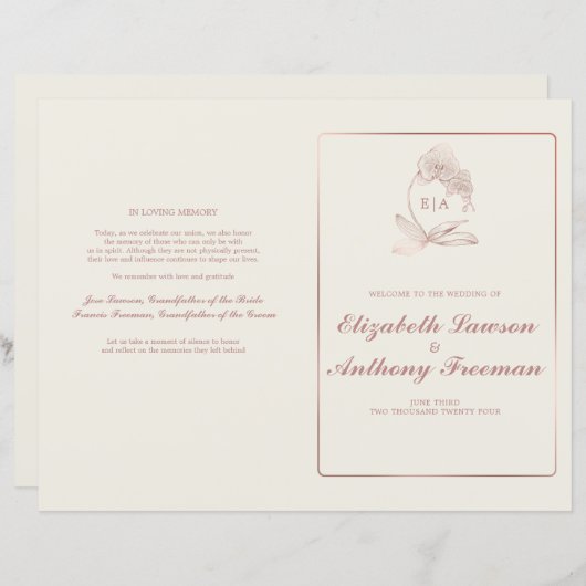 Elegante aardetinten bloemenbruiloft ceremonie (Voorkant / Achterkant)