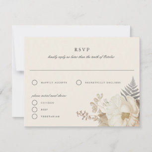 Elegante Aardse Bloemige Crème RSVP Antwoordkaart Kaart