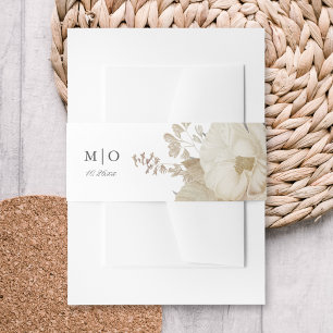 Elegante Aardse Bloemrijke Chic Witte Bruiloft Uitnodigingen Wikkel