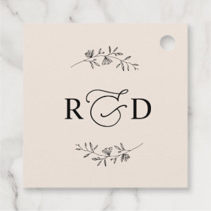 Elegante aardse blos monogram huwelijksdankjewel bedankjes labels