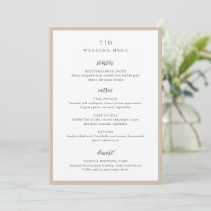 Elegante aardse neutrale monogram moderne trouw menu