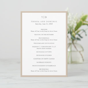 Elegante aardse neutrale monogram moderne trouwdag programma