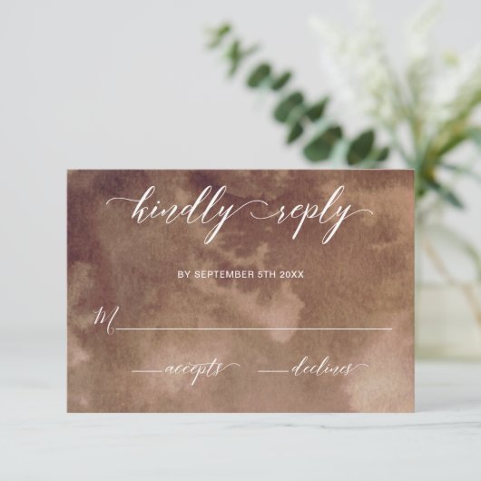 Elegante aardse tinten Waterverf bruiloft RSVP (Staand voorkant)