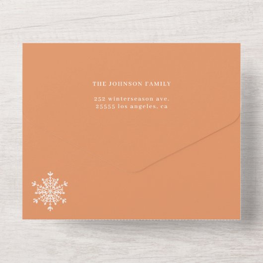 Elegante abrikoos minimale fotocollage vakantie all in one uitnodiging (Achterkant)