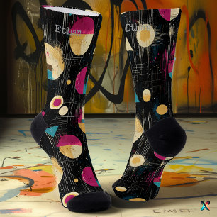 Elegante abstract in goud, magenta, teal op zwart sokken
