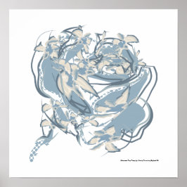 Elegante Abstracte Blauwe Roos Boeket Muurkunst De Poster
