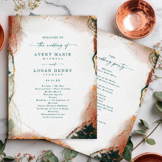 Elegante Abstracte Blauwgroen & Koperhuwelijkscere Programma