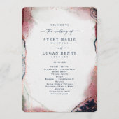 Elegante Abstracte Burgundy & Marineblauwe Trouwce Programma (Voorkant)