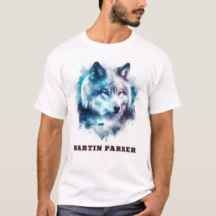 Elegante Abstracte Funny Wolf en Moon Mannen T-shirt