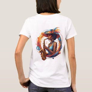 Elegante Abstracte Jazz Vrouw Saxofoon Kunst T-shirt
