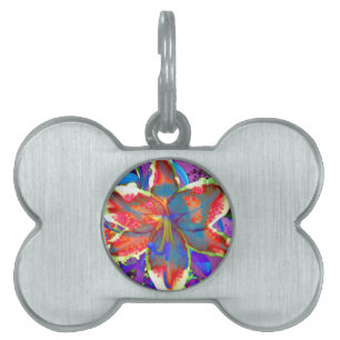 Elegante abstracte retro rood blauwe bloem huisdieren naamplaatje