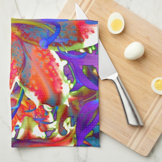 Elegante abstracte retro rood blauwe bloem theedoek (Quarter Fold)