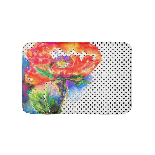 Elegante abstracte rode florale waterverf polka do badmat (Voorkant)