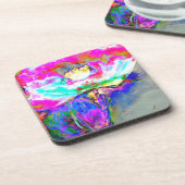 Elegante abstracte roze retro bloemenpapaver drankjes onderzetter (Linkerzijde)