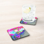 Elegante abstracte roze retro bloemenpapaver drankjes onderzetter (Rechterzijde)