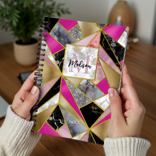 Elegante abstracte roze zwarte geometrische planner