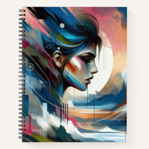 Elegante abstracte vrouw gezicht spiraal notitiebo notitieboek