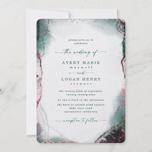 Elegante Abstracte Waterverf Emerald Green Wedding Kaart (Voorkant)