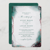 Elegante Abstracte Waterverf Emerald Green Wedding Kaart (Voorkant / Achterkant)