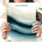 Elegante Abstracte Waterverf Waves Custom Name Planner