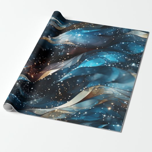 Elegante Abstracte Winter Navy Glitter Cadeaupapier (Uitgerold)
