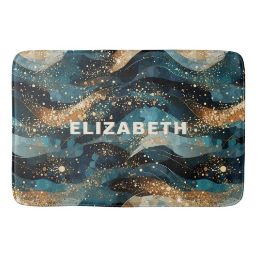 Elegante Abstracte Winter Navy Gold Glitter Badmat (Voorkant)