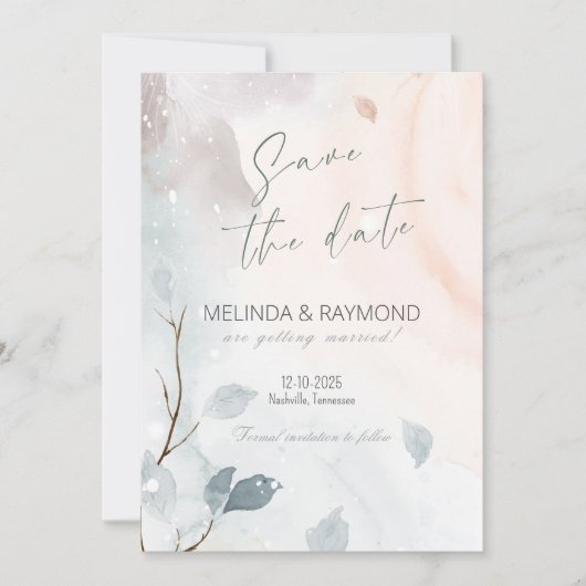 Elegante Abstracte Winter-Trouwkaart om de Datum t Kaart (Voorkant)