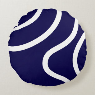 Elegante Abstracte Witte Lijnen op Donkerblauw Rond Kussen