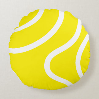 Elegante Abstracte Witte Lijnen op Gele Achtergron Rond Kussen