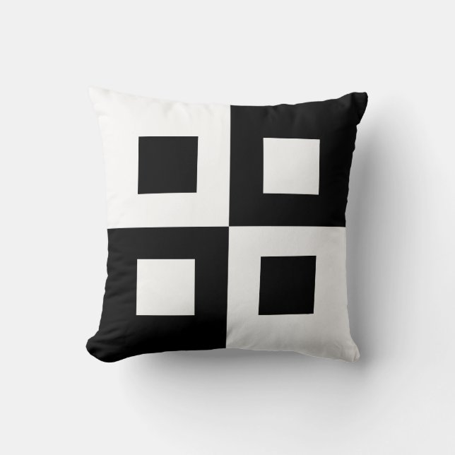 Elegante Abstracte Zwarte en Witte Vierkanten Kussen (Voorkant)