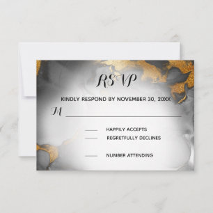 *~* Elegante Abstracte Zwarte Grijze Gouden Glitte RSVP Kaartje